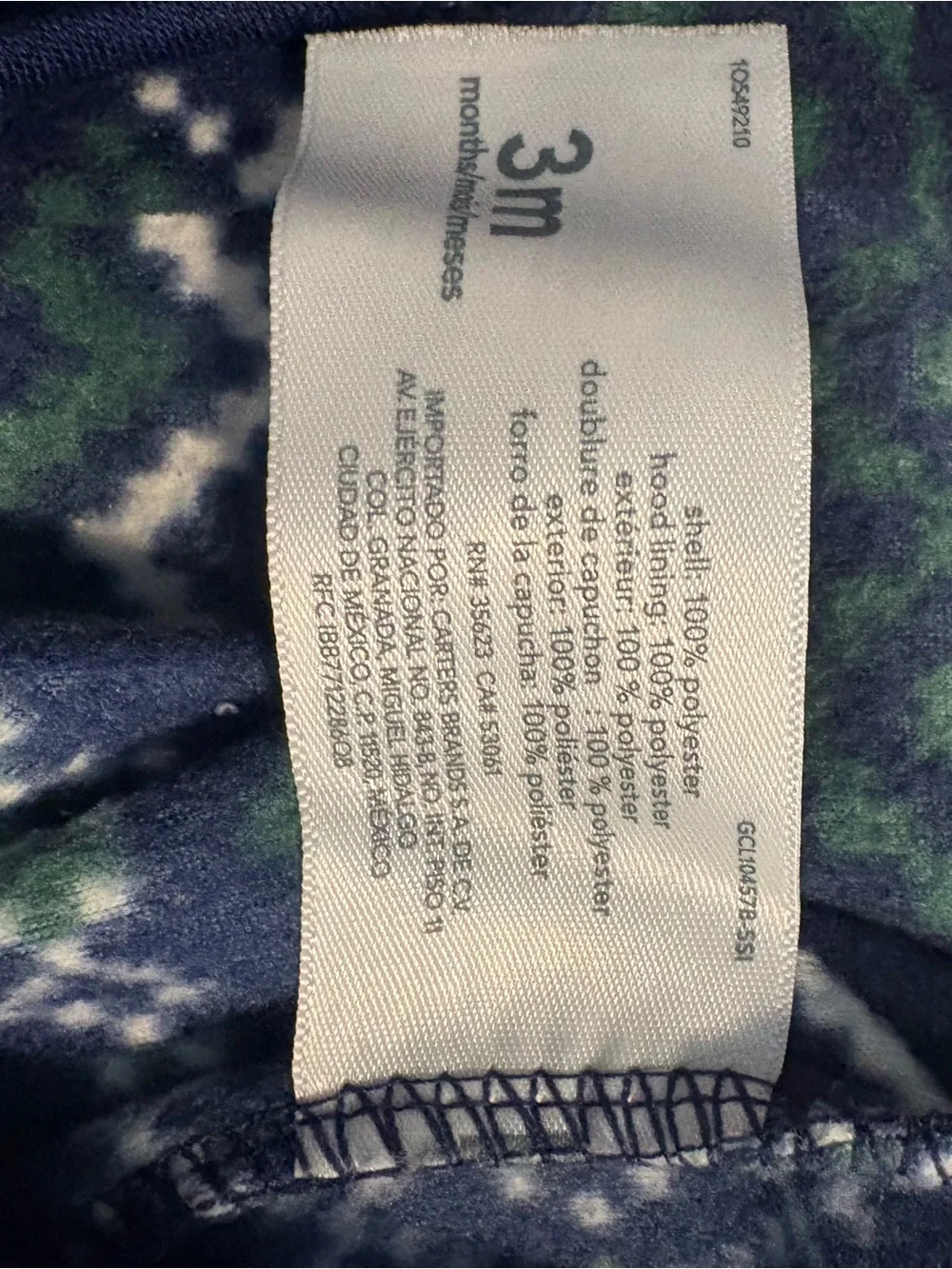 Carter's Navy, Green & White Hooded Fleece Baby One-Piece